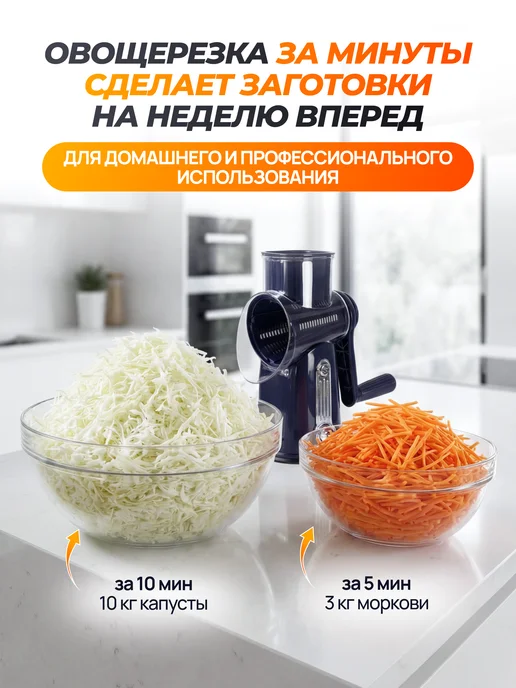 Овощерезка терка ручная многофункциональная шинковка, синий, фото 7