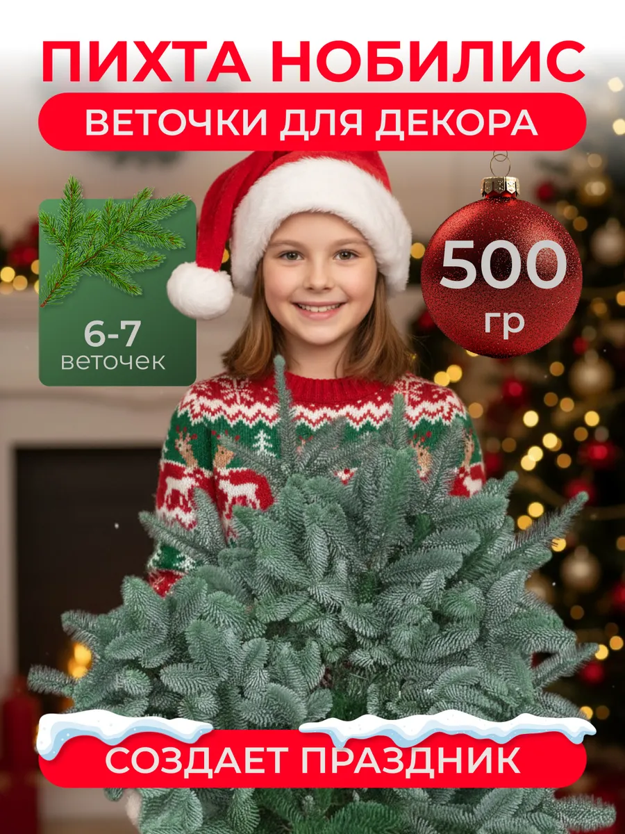 Живые еловые веточки для декора лапник Пихты Нобилис 500 г