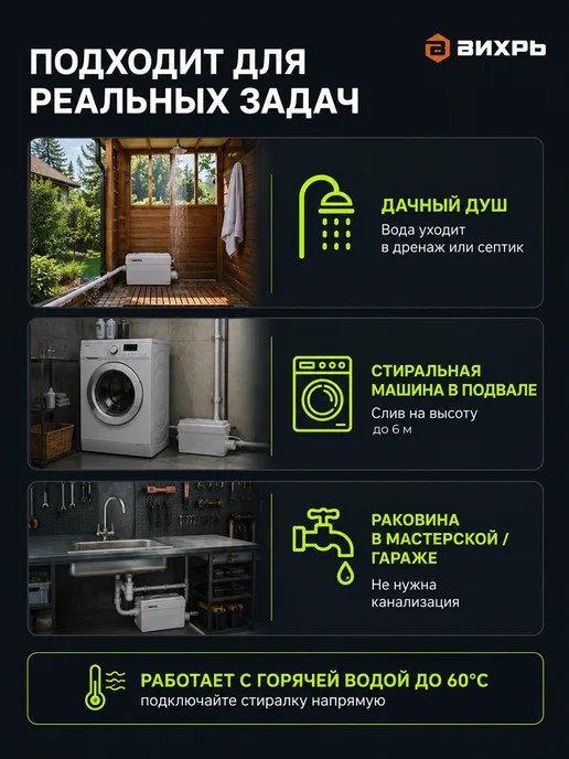 Насос канализационный для кухни, душа, раковины КН-250 — фото 2