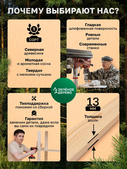 Зелёное дерево Стеллаж деревянный высокий, 5 регулируемых полок, зеленый, фото 7