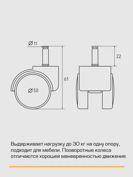 SANBERG Колеса для компьютерного кресла поворотные с штырем М11 1 шт, 1 шт, фото 3
