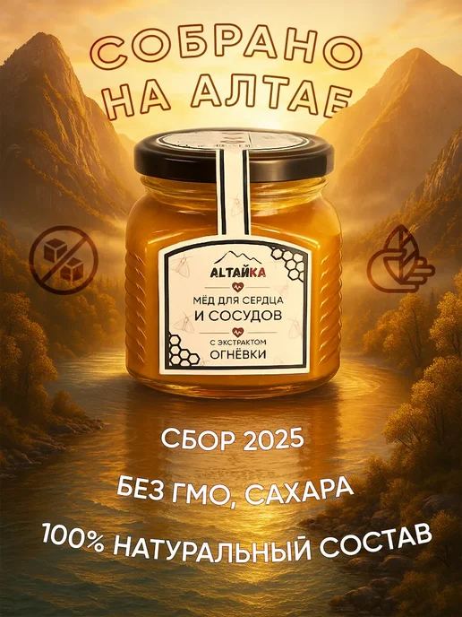 Мёд с Огнёвкой 330 Легенда Алтая сердечный АЛТАЙКА ALTAЙКА, вариант, фото 3