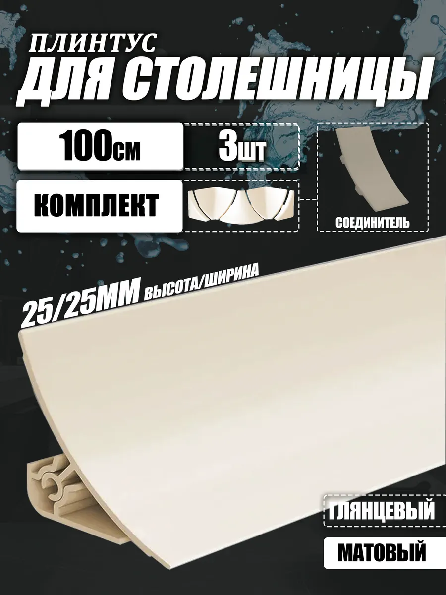 Плинтус для столешницы с комплектующими, слк мат, 3 шт