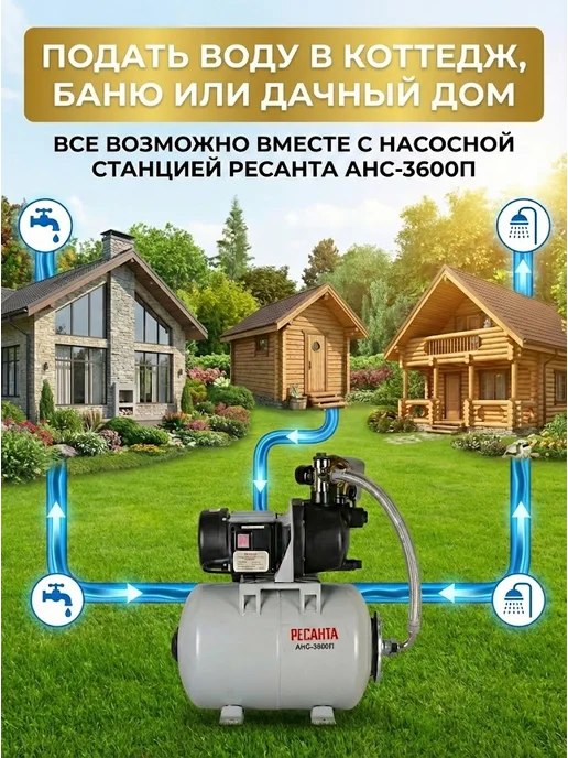Насосная станция для воды для дома автоматическая АНС-3600П — фото 3