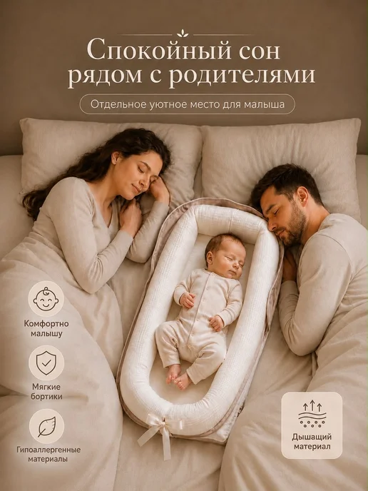 Sunny Smiles Кокон кроватка для новорожденных, бежевый, фото 2