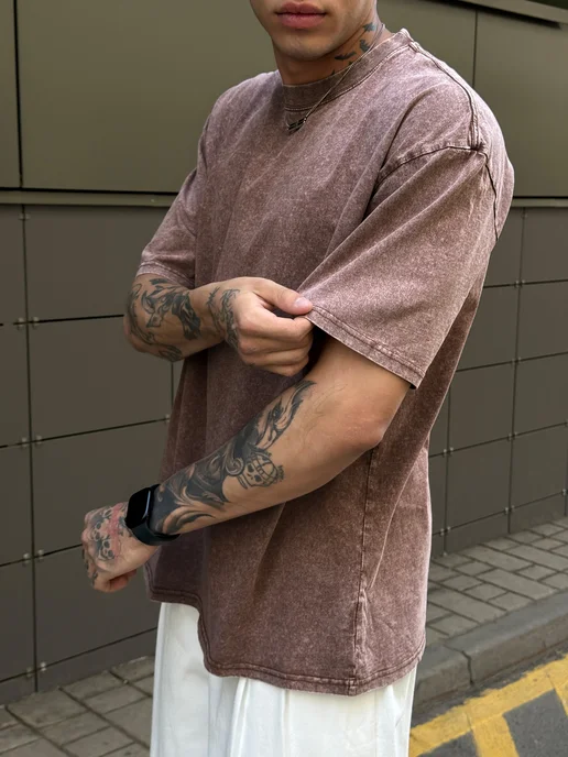 YAMOLOD Футболка варенка оверсайз коричневая больших размеров, коричневый, фото 7