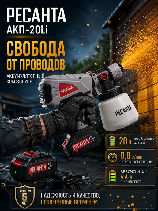 Краскопульт аккумуляторный для покраски дома АКП-20Li