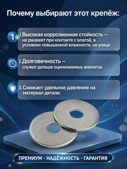 Шайба Нержавеющая увеличен А2 кузовная DIN9021 М10 50шт нерж, 50 шт, фото 4