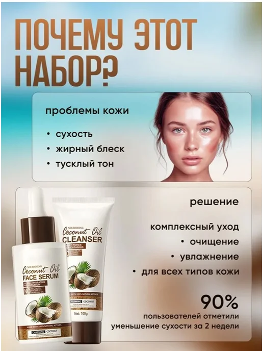 Подарочный набор для лица с экстрактом кокоса, розовый, фото 3