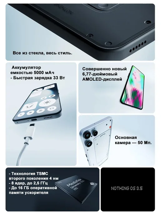 Смартфон Nothing Phone 3A Lite 8/256 ГБ, белый, фото 5