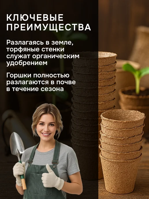 Садовита Торфяные горшочки для рассады 100*110 мм, 100x110 мм, фото 3