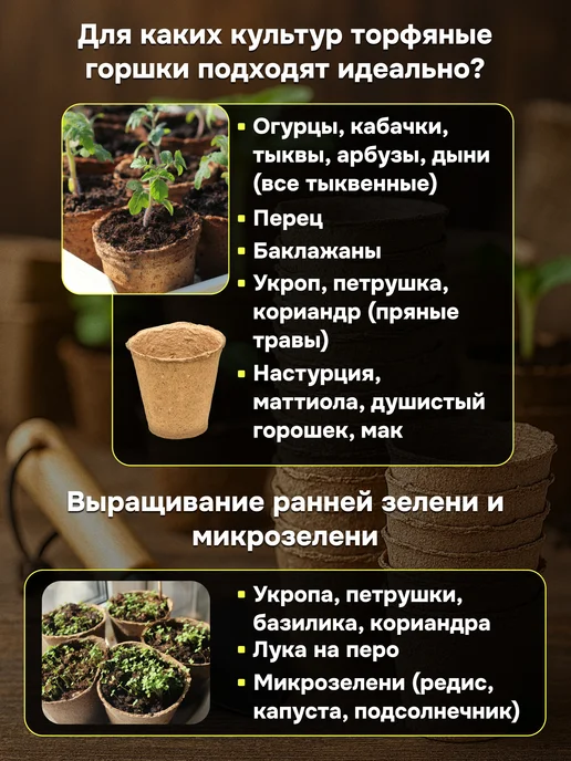 Садовита Торфяные горшочки для рассады 100*110 мм, 100x110 мм, фото 5