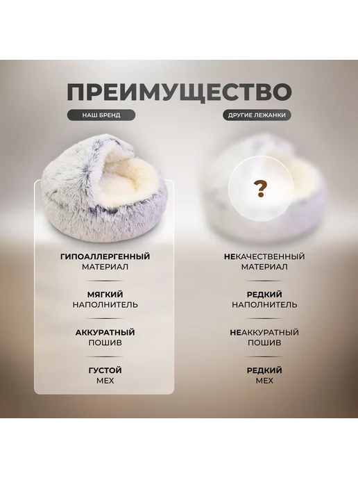 Лежанка меховая домик для кошек и собак M 50см серый, серый, фото 6