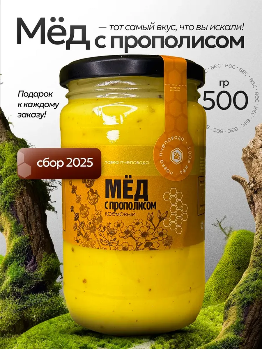 Мед натуральный с прополисом, 500 г, сбор 2025