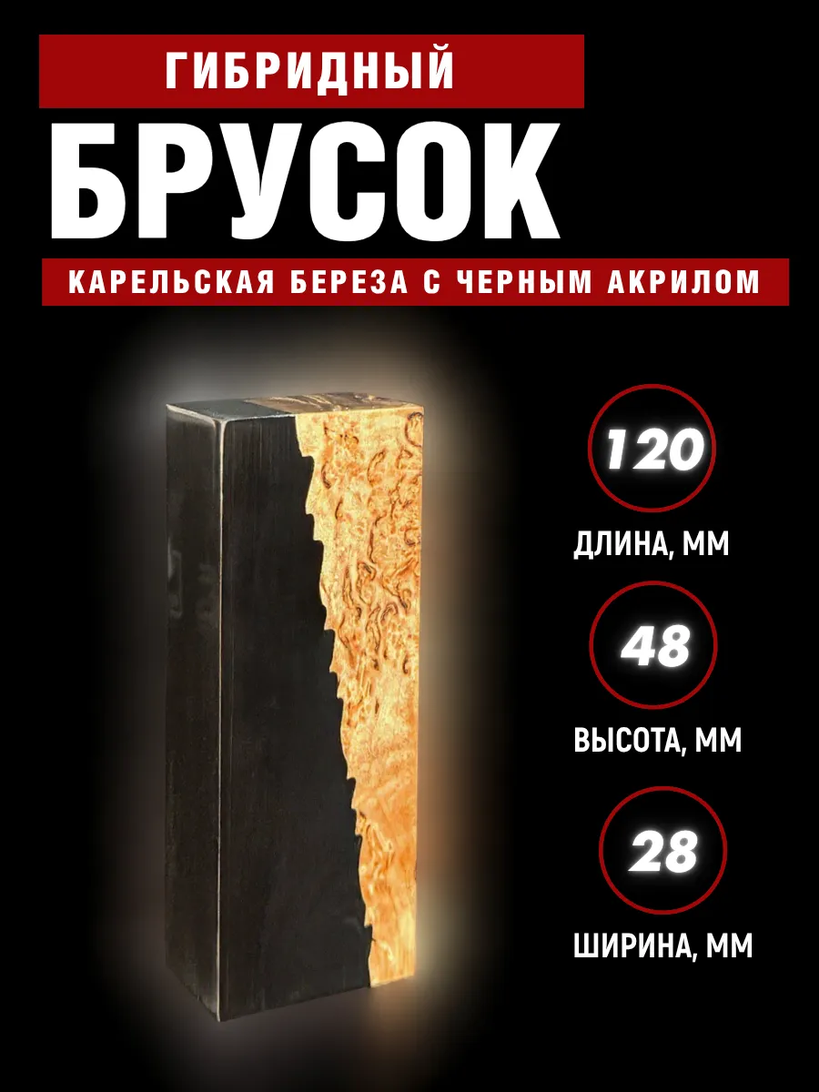 Гибрид карельской березы с акрилом, для рукояти ножа