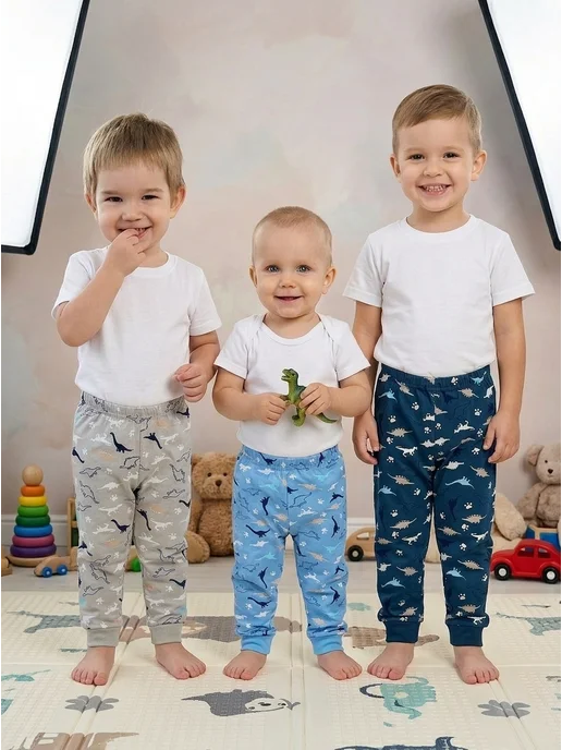 3kinder Штанишки ясельные для малыша в сад 3в1 динозавры, голубой, фото 7