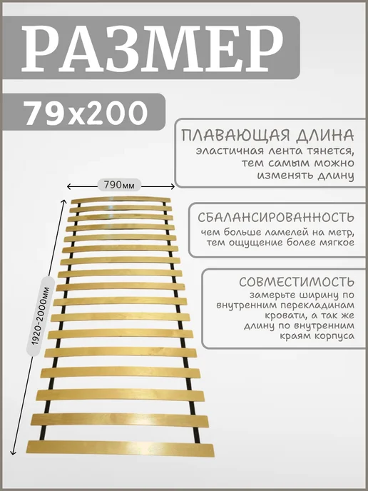 Реечное дно кроватное основание "ЛамельСон", 160х200 см, 79x200 см, фото 2