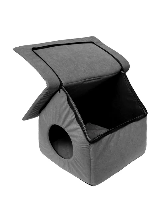PetShop Лежанка для кошек и собак домик серая 35х35х38 см, 35x35x38 см, фото 4