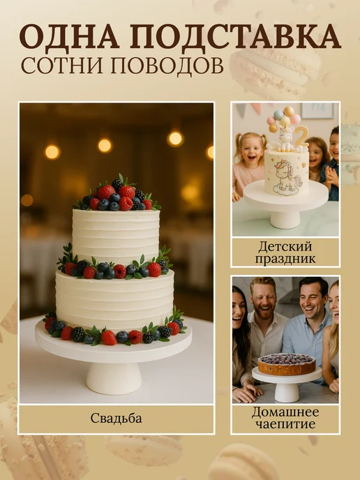 Woodstar Тортовница на ножке круглая деревянная, белый, фото 7