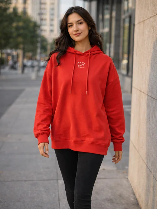 CLEVER WEAR Худи с капюшоном оверсайз футер, красный