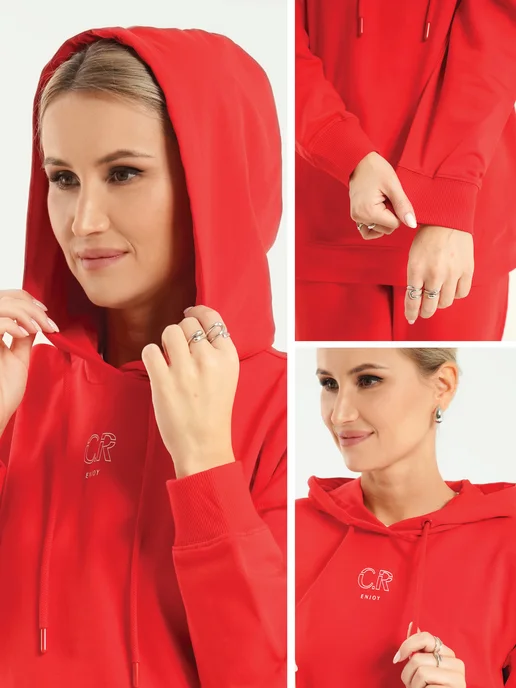CLEVER WEAR Худи с капюшоном оверсайз футер, красный, фото 3