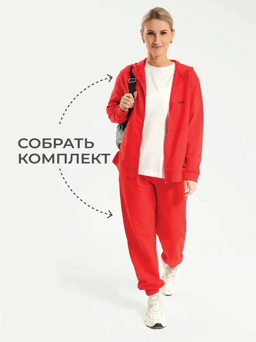 CLEVER WEAR Худи с капюшоном оверсайз футер, красный, фото 5