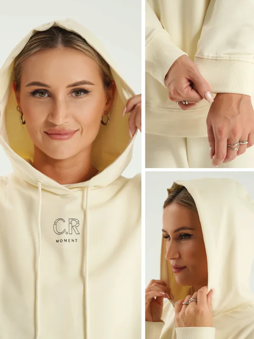 CLEVER WEAR Худи с капюшоном оверсайз футер, белый, фото 3
