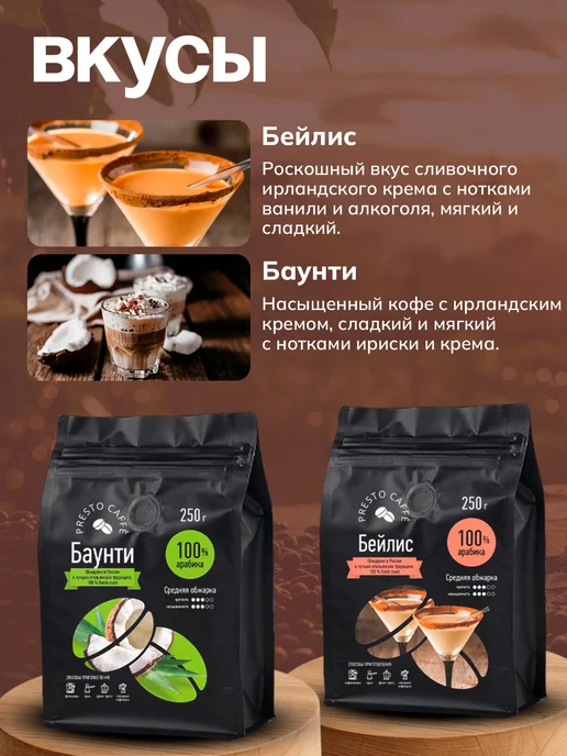 Presto caffe Кофе в зернах 2 шт х 250 гр Бейлис Баунти, 2 шт, 250 г, фото 2