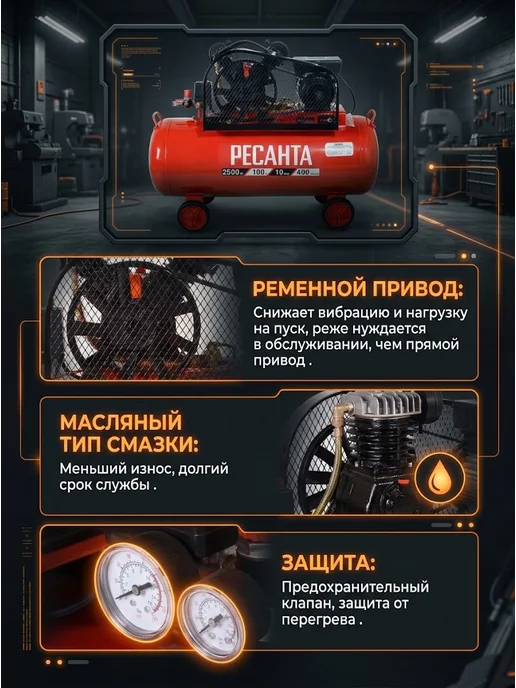 Компрессор воздушный 100 литров масляный КП-100/400Р — фото 4