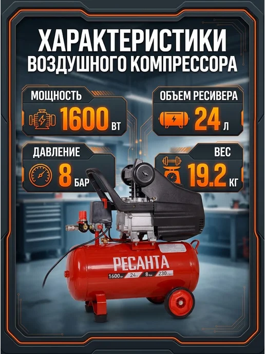 Компрессор воздушный 24 литра масляный КП-24/230М — фото 3
