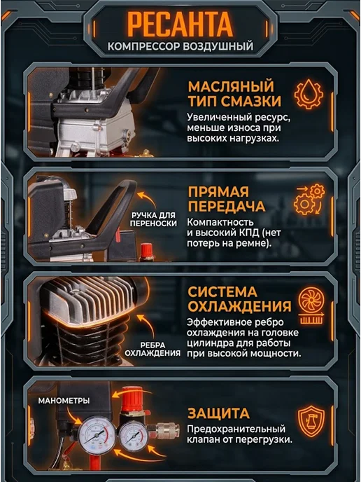 Компрессор воздушный 24 литра масляный КП-24/260М — фото 4