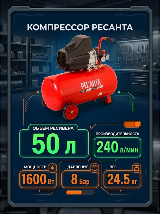 Компрессор воздушный 50 литров масляный КП-50/240М — фото 3