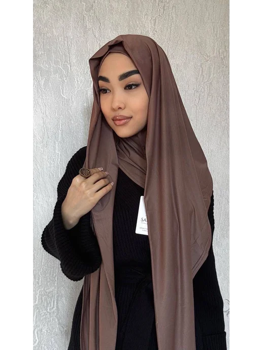 Modest Glow Готовый хиджаб двойка модель Хеда, коричневый, фото 2