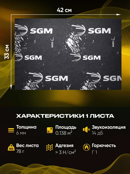 SGM Шумоизоляция для автомобиля BlackVibe 6 мм, 5 листов, вариант, фото 2