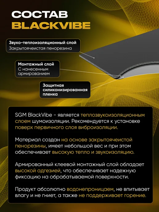 SGM Шумоизоляция для автомобиля BlackVibe 6 мм, 5 листов, вариант, фото 3