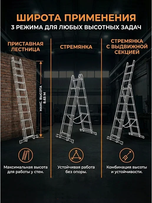 Лестница алюминиевая трехсекционная 3х11 — фото 3