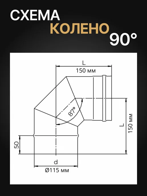ПРОК Колено отвод для дымохода 90 градусов D 115 мм, вариант, фото 2