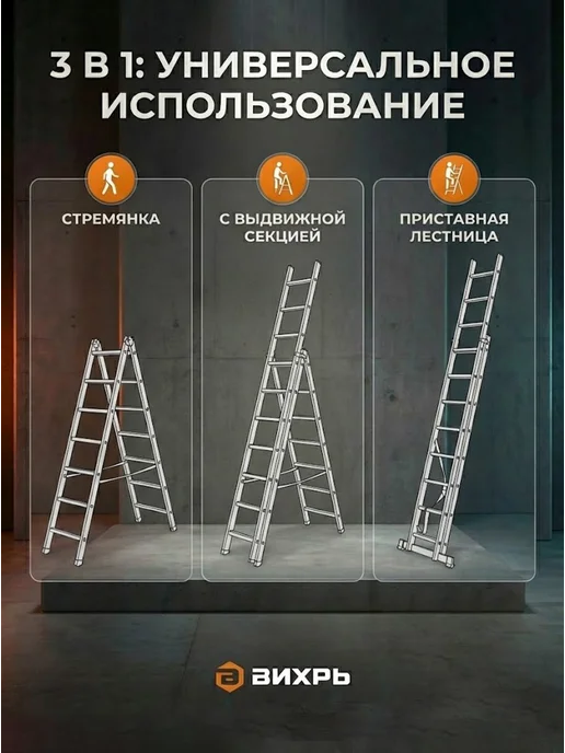 Лестница алюминиевая трехсекционная 3х9 — фото 2
