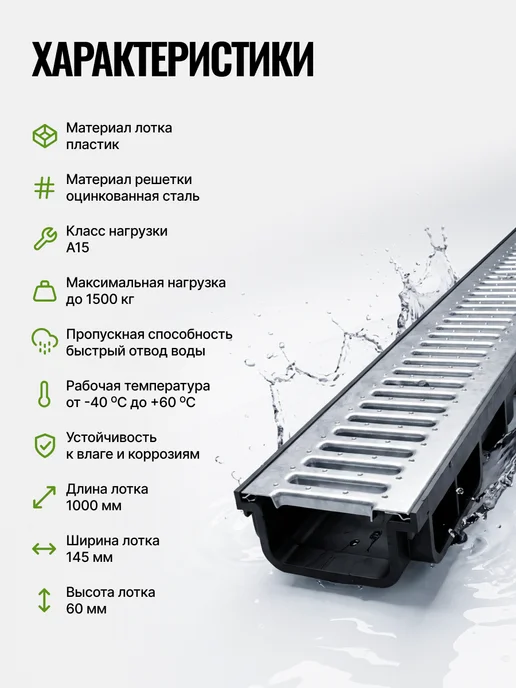 HYDROGUARD Водоотводный лоток с металлической решеткой 5 шт, 4 шт, фото 3
