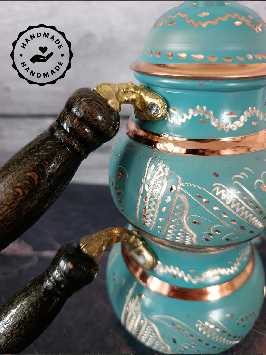 Çift Katlı Bakır Demlik, El Yapımı 500 ml + 900 ml, Türkiye 2