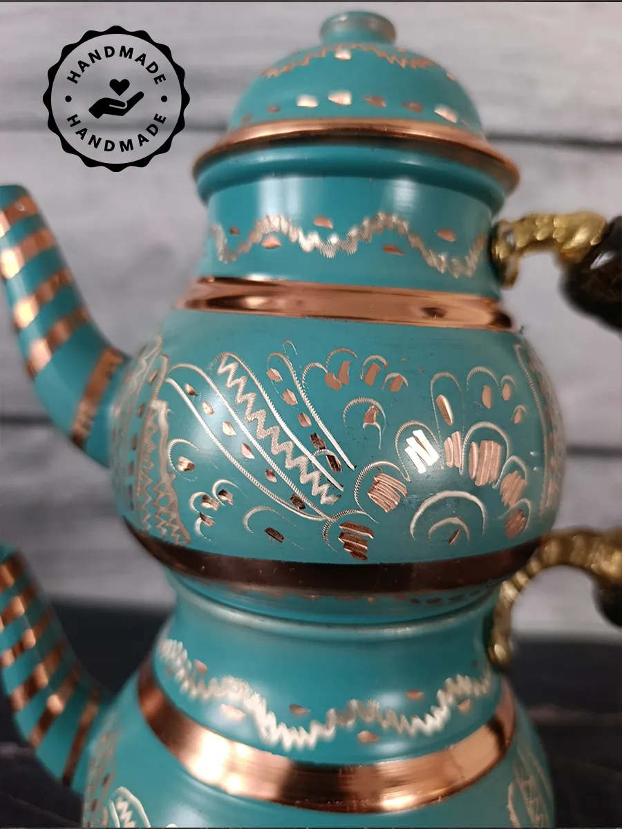Çift Katlı Bakır Demlik, El Yapımı 500 ml + 900 ml, Türkiye 4