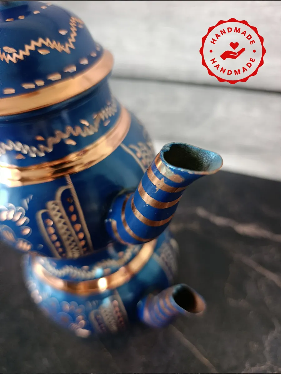 Çift Katlı Bakır Demlik Mavi, El Yapımı 1400 ml, Türkiye 6