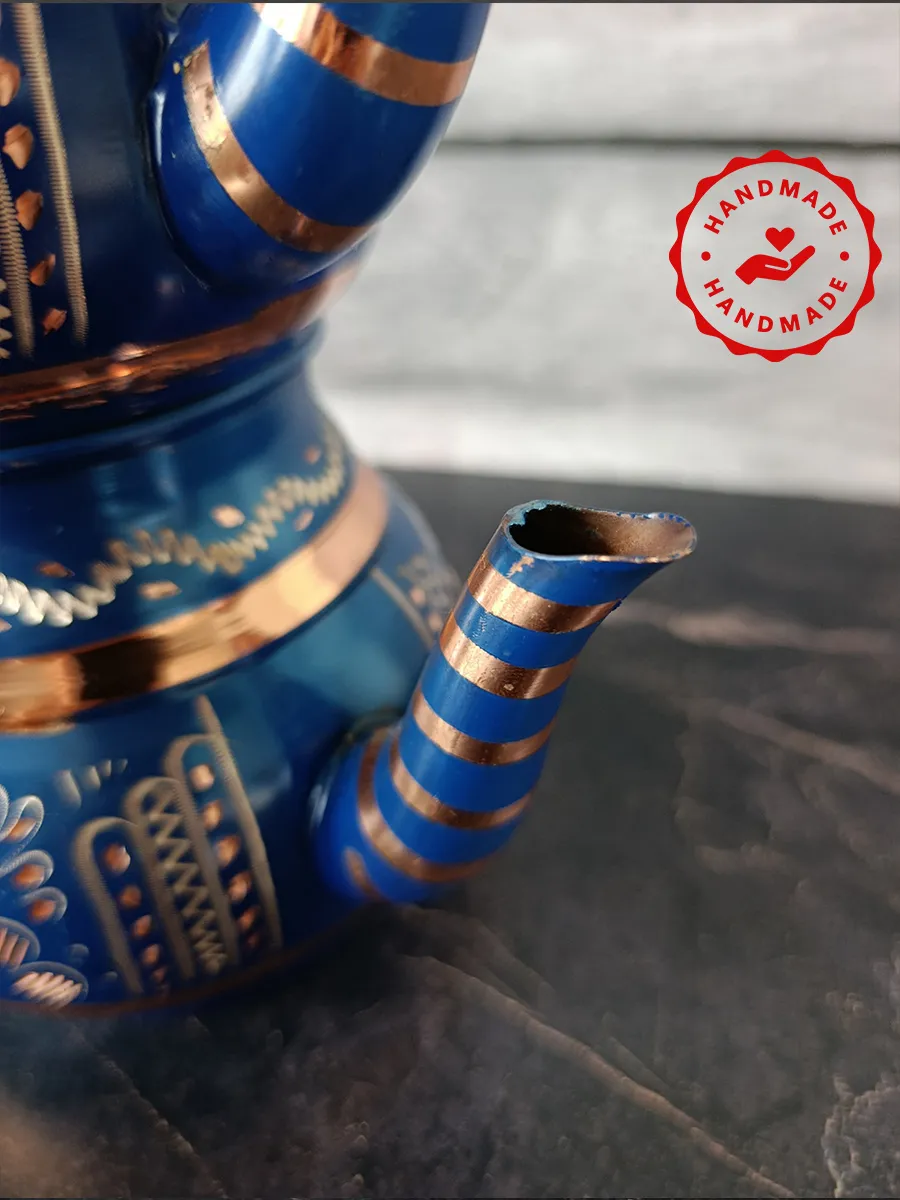 Çift Katlı Bakır Demlik Mavi, El Yapımı 1400 ml, Türkiye 7