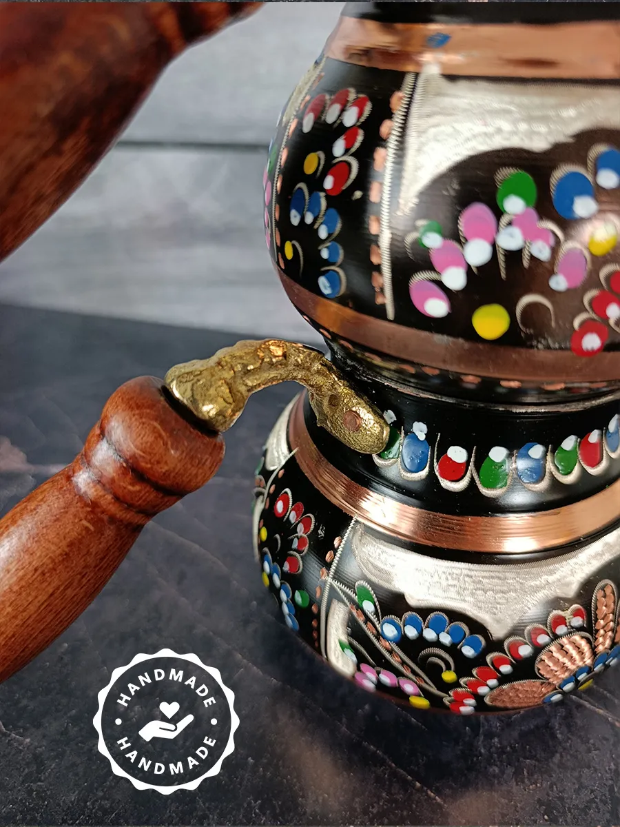 Çift Katlı Bakır Demlik Siyah, El Yapımı 1400 ml, Türkiye 3