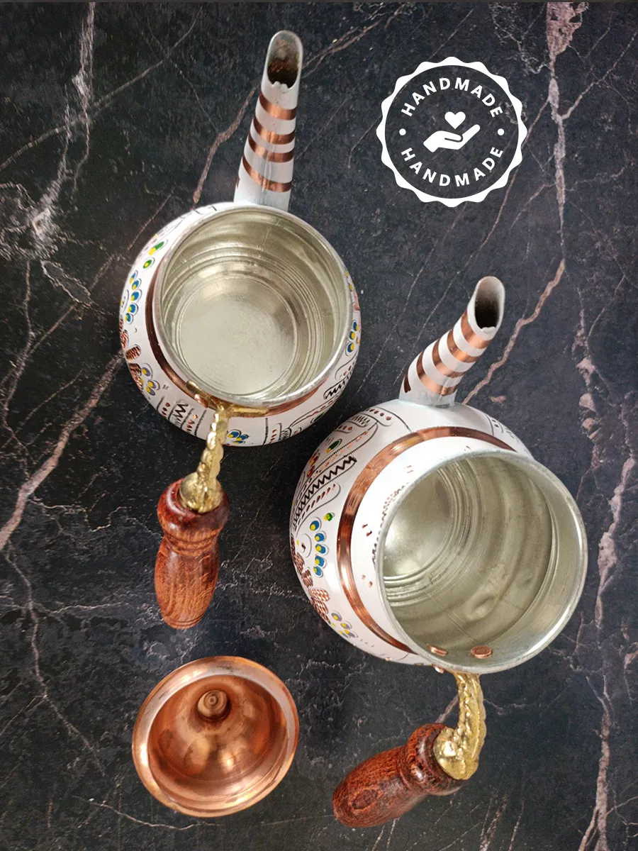Çift Katlı Bakır Demlik Beyaz, El Yapımı 1400 ml, Türkiye 3