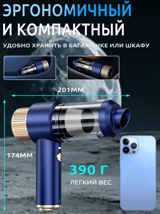 Febinez Пылесос автомобильный беспроводной 4в1 воздуходувка насос, синий, фото 4