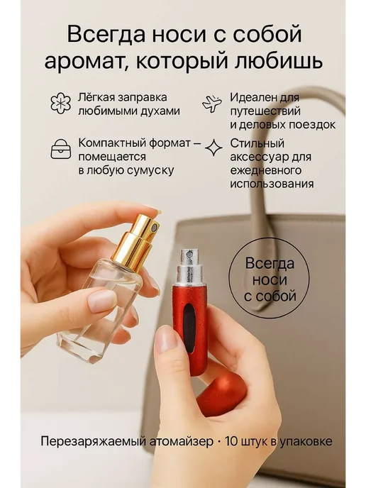 нарциссшоп Перезаряжаемый атомайзер для духов 10 шт, 10 шт, фото 3
