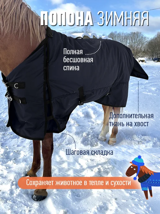 Конные сказки Попона зимняя прогулочная для лошади, черный, фото 4