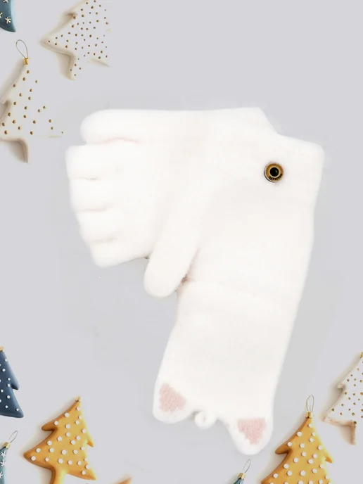 Bunny&Beads Митенки-перчатки без пальцев, белый, фото 2