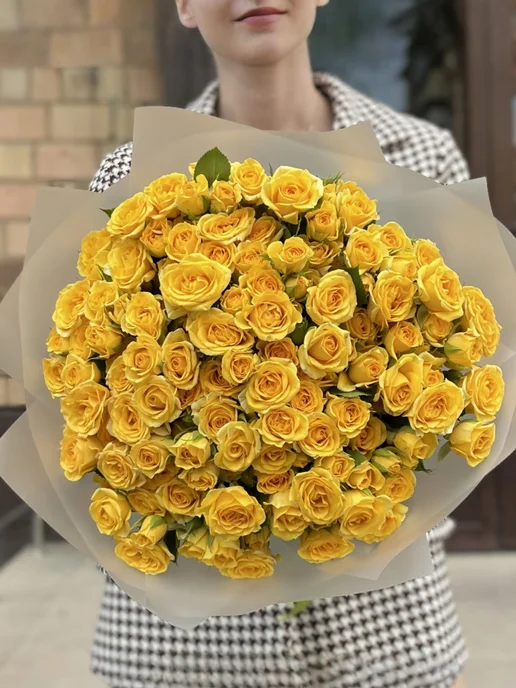 ROZA4U Букет живых цветов 25 розовых кустовых роз, желтый, фото 3